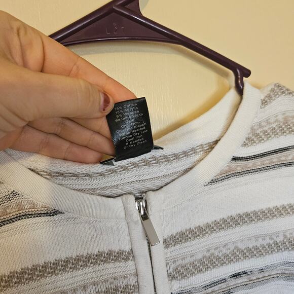 Ann Taylor Factory Size Medium Petite MP Zipper Jacket Sweater White Striped - Picture 5 of 10